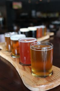 Paddle of beer showing 8 different samples.